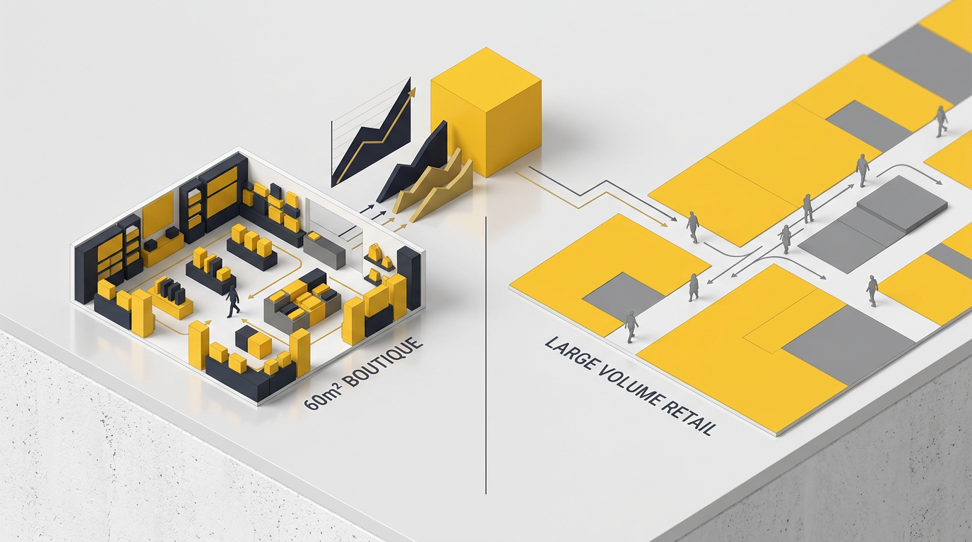 La geometría del EBITDA: Cómo una boutique de 60m2 humilla a los grandes volúmenes mediante ingeniería de layout | Retail Lemon — La geometría del EBITDA