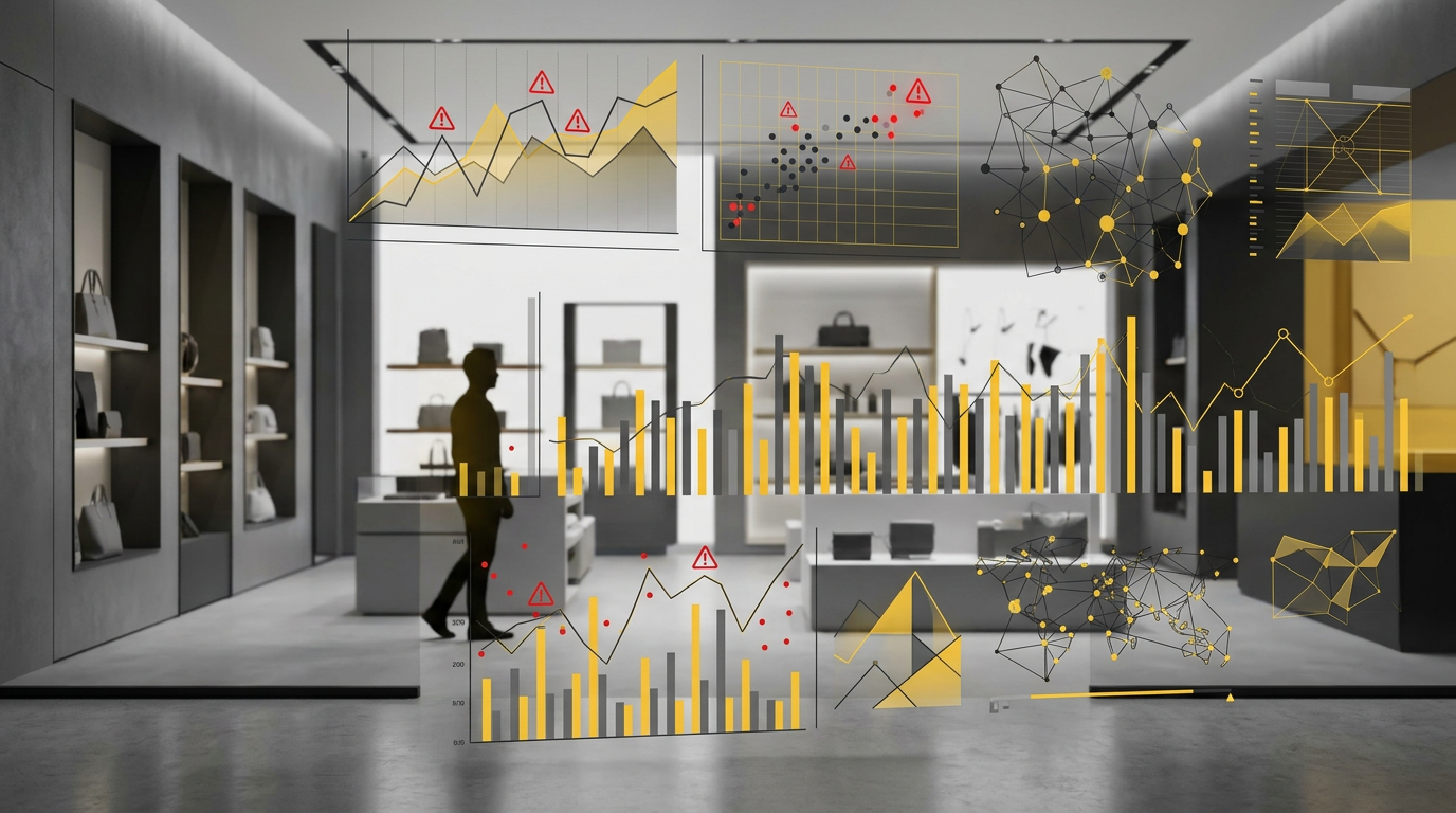 Retail Lemon · Deja de perseguir espejismos: La realidad cruda de la IA y el cobro automático en la tienda física Gráfico financiero sobre un mostrador de retail mostrando la brecha entre inversión en IA y rentabilidad real.